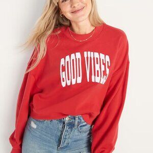Old Navy Red Good Vibes Oversized Cropped Crewneck